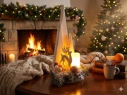 DUŻY Stroik Świąteczny na Stół 40cm – DREWNIANY Rękodzieło LED – Prezent