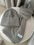 Komplet szalik i czapka włoski Italy ciemny szary 50% kaszmir 50% 