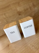 Pojemniki puszki na kawę herbatę biel drewno boho