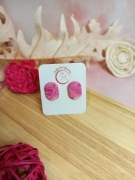 Kolczyki wiszące elipsy, różowy marmurek.