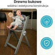 KRZESEŁKO DO KARMIENIA DREWNIANE DRÖMMER UNIQUE SZARE BEZ TACY NOWE