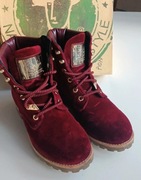 Ciepłe bordowe trzewiki glany trapery Panama Jack 37 skóra velvet