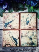 Ozdobne podstawki vintage farmhouse shabby chic decoupage ptaki