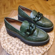 Buty 39 Catwalk półbuty mokasyny creepersy butelkowa zieleń zielone z łańcu