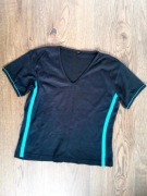 Czarny t-shirt z turkusowymi paskami, rozmiar XL