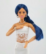 Peruka, włosy dla lalki Barbie granatowy mleczny jedwab 9,5-10cm obw.głow