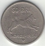 Norwegia 50 ore 1964 - 22 mm - nr 1
