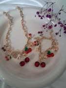 Komplet naszyjnik bransoletka zawieszki wiśnie czereśnie hit na prezent