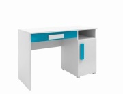 Białe biurko z turkusowymi wstawkami 