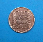 Francja 10 franków 1937, bardzo dobry stan, srebro 0,680