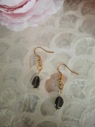 Kolczyki handmade srebro pozłacane z naturalnych kamieni kwarc dymny