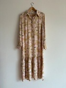 Beżowa kolorowa sukienka midi w kwiatki H&M na lato M 40 luźna koszulowa