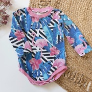 Body 92 bawelniane we flamingi tropikalne dlugi rekaw niebieskie rozowe