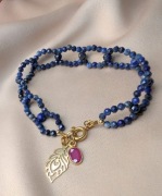 Bransoletka z kamieni lapis lazuli rubin pawie pióro srebro lazuryt