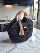 Torebka/koszyk ze sznurka poliestrowego z drewnianymi uchwytami 