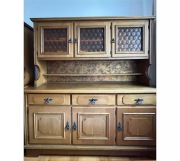 Stylowy duży DĘBOWY KREDENS z przeszkleniami