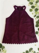 Burgundowy top z koronką imitacja zamszu