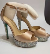 Betsey Johnson SB- Karma szpilki platforma kryształki Champagne r.39-nowe