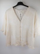 Next bluzka damska lniana ecru guziki falbanka oversize XL EU42 boho