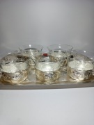 Zestaw taca ze szklankami w metalowych koszyczkach vintage retro PRL 