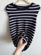 Bluzka L bez rękawów sweterek kamizelka w paski biała granatowa