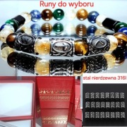 BRANSOLETKA TURMALIN TRZY RUNA STAL CYTRYN LAPIS  WIKING STYL NA WYMIAR 