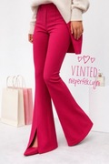 Malinowe dzwony damskie z rozcięciem | Spodnie wysoki stan | rozmiar: UNI