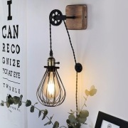 Kinkiet industrialny na wtyczkę, klatka drewno - na 110V