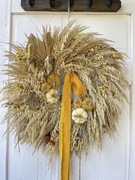 Wianek wieniec boho 55 cm z suszonych traw i kwiatów, jesień dynie jesienny