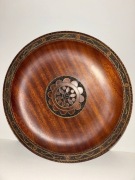 Vintage talerz drewniany Cepelia – Inkrustacja, PRL, Folk Art