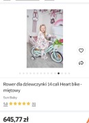 Rower dziecięcy sun babyheartbike silver moim 14 cali miętowy 