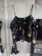 czarna bluzka Hiszpanka H&M kwiaty xs 34 na lato