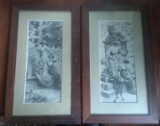 Przedwojenne obrazki w ramkach secesyjnych 2szt. 