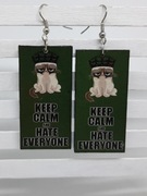 Kolczyki Grumpy cat keep calm kot korona decoupage grafika Handmade