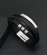 BRANSOLETKA CZARNA WARSTWOWA z ZAPIĘCIEM DAMSKA MĘSKA 