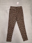 Nowe brązowe eleganckie spodnie legginsy w panterkę cętki Matalan 140