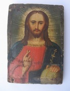 Stara Ikona na desce  Pantokrator Oryginal 17 x 12,5 cm