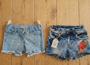 Zestaw 2 pary Szorty Jeansowe krótkie spodenki 92 C&A H&M Boho haft róża