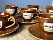 Komplet kawowy PRL – brązowa ceramika retro vintage – 12 elementów