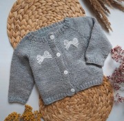 Sweter sweterek 80 szary długi rękaw ciepły z kokardką wełniany srebrna 