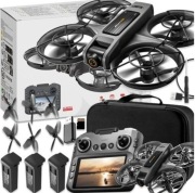 DRON KONTROLER LCD 2 kamery SILNIK BEZSZCZOTKOWY ZABAWKA 145G WIFI 3x AKU