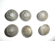 6 starych dużych oryginalnych guzików metalowych PKP lata 50.PRL>Zestaw
