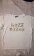 biała luźna koszulka tshirt napis make sense wyszywany złotą nitką