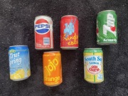 zestaw puszek retro vintage 80s 90s jojo pepsi 7up lemon