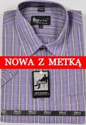 Koszula męska fioletowa w paski na krótki rękaw kołnierzyk 41/42