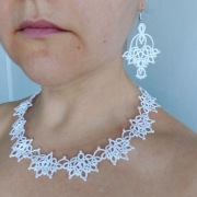 komplet biżuterii koronkowej kolczyki+zawieszka biale