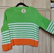 Made In Italy nowy sweter paski neon zielony pomarańczowy L/40