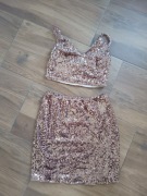 Komplet damski cekinowy cekiny top plus spódniczka sml nowy 