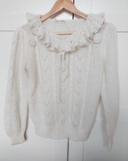 Sweter retro ecru vintage z ozdobnym kołnierzykiem Lady Jane roz.38