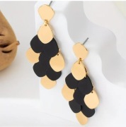 Kolczyki wiszące Vintage czarne złote łezki krople wody Biżuteria 